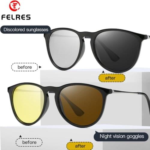 FELRES Men Women Photochromic Polarized Night Vision Sunglasses Outdoor Driving Anti-Glare UV400 Glasses With Box 4171
