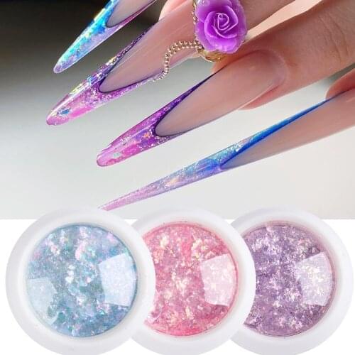 Opal Sequins Nail Glitter Chrome Iridescent Blue Purple Pink Reflective Nail Flakes Powder Holographic Mermaid Decoration LE1857