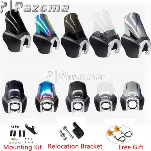 Front Fairing Cover Headlamp Outer Light Fairing Windscreen For Harley Club Style Dyna Street Bob FXDXT FXR Relocation Bracket