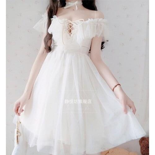 Sexy sweet lolita dress thin and low chest off Shoulder v-neck bandage victorian dress kawaii girl princess tea party loli cos