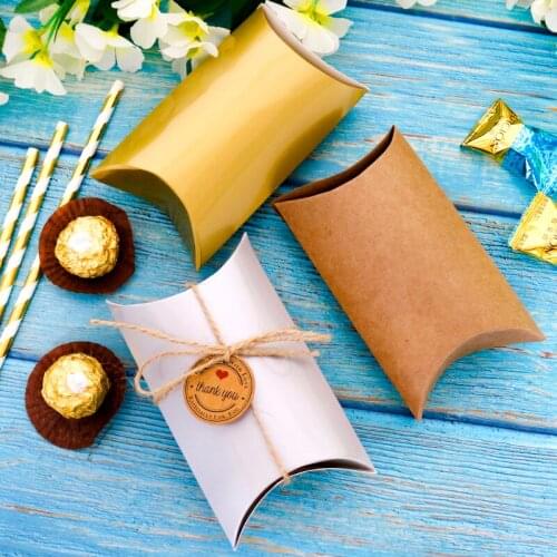 50pcs Candy Box Pillow Shape Kraft Gift Box Wedding Party Favor Bag DIY Decorative Gift Packaging Boxes Wrapping Supplies