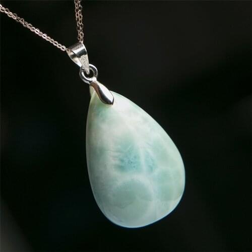 Genuine Blue Natural Larimar Gem Stone Crystal Water Drop Bead Necklaces Charms Natural Stone Pendant 22*18*7MM