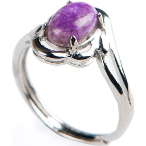 Adjuestable Genuine Natural Sugilite Gems Purple Stone Bead Suspension Women Party Ring 9*6mm