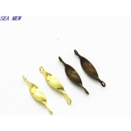 SEA MEW 100 PCS 16mm Length 3 Colors Metal Copper Twisted Shape Connectors With 2 Hole Findings For Jewelry Making