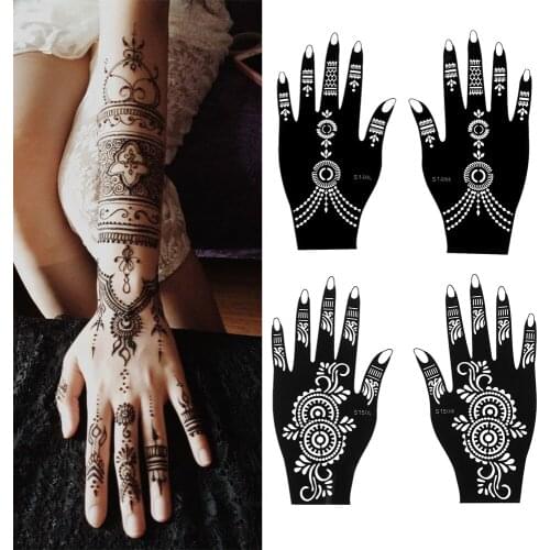 1Pair Mehndi Indian Style Henna Template Sticker Tattoo Stencils Temporary Hand Decal DIY Body Art Beauty Makeup Accessory