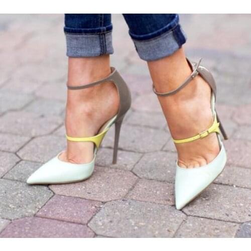 New arrival closed toe patchwork high heel pumps fashion double buckle strap summer pumps party dress shoes woman women free shi