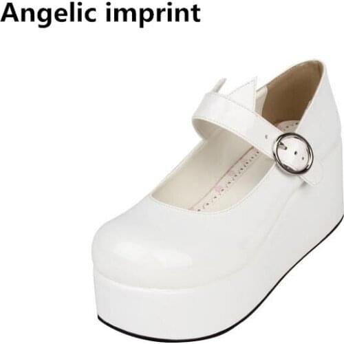 Angelic imprint woman mori girl lolita cosplay shoes lady high wedges heels pumps women princess dress shoes cat ears 33-47 8528