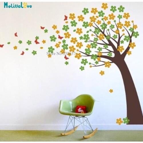 Blowing Cherry Blossom Tree with Butterflies Wall Decal Home Kids Room Decoration Living Room Nursery Vinyl Sticker Murals BB749