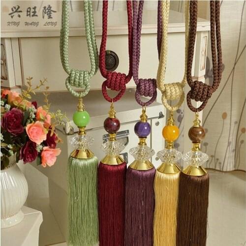 XWL 1Pair Curtain Hanging Belts Ball Imitation Jade Window Curtain Accessories Strap Tassel Tiebacks Buckle Bind Home Decoration