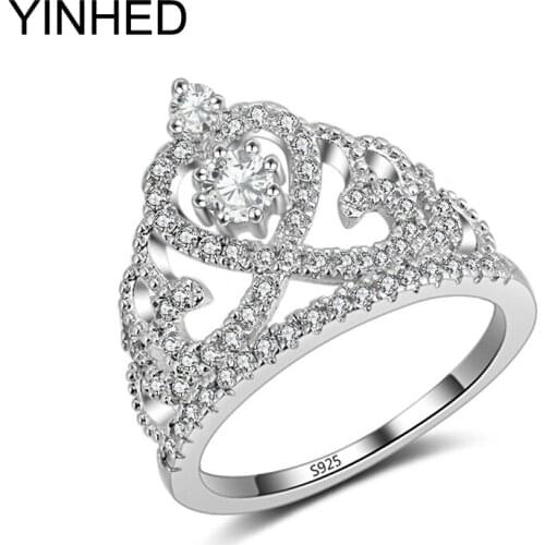 YINHED 2017 Brand Jewelry Women Crown Ring AAA Zircon Handmade Inlaid CZ 925 Sterling Silver Engagement Wedding Band Ring ZR257