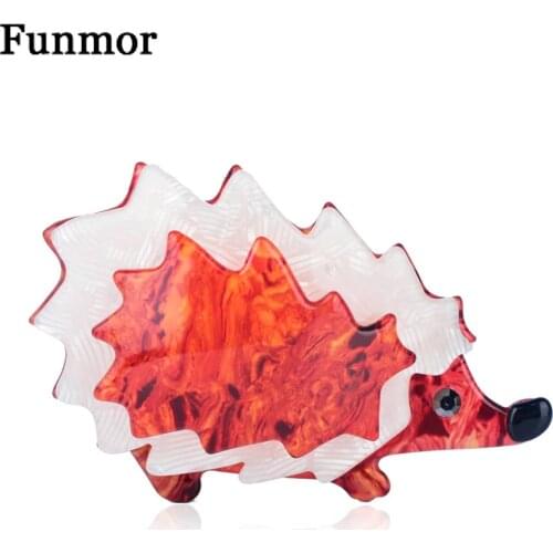 Funmor Cute Big Hedgehog Brooches Pins Multi Color Unisex Bouquet Wedding Animal Jewelry Crystal Suit Hats Clips Acrylic Brooch