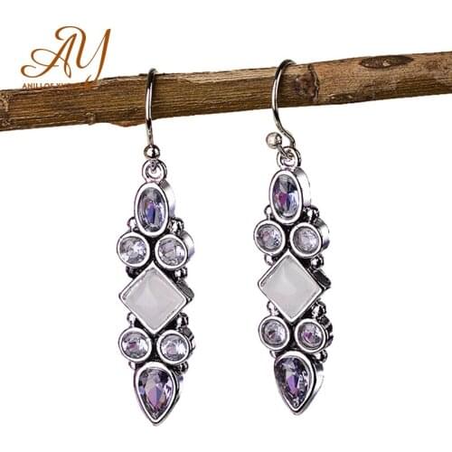 Anillos yuzuk Vintage Moonstone Water Drop Earrings For Women 925 Sterling Silver Ear Jewelry boucle d'oreille oorbelle