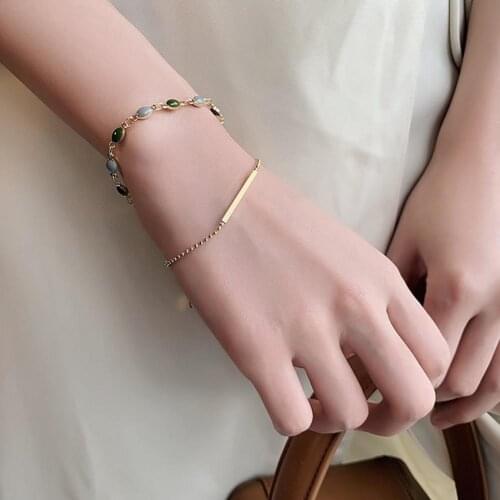 Women Bracelet Faux Gem Double Layer Adjustable Chain Bracelets Fashion French Retro Bangle Jewelry