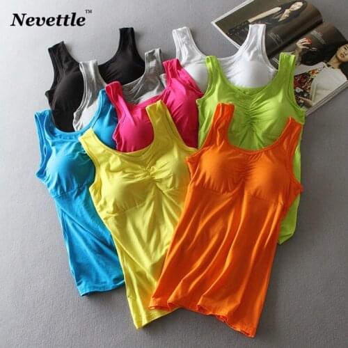 Nevettle Women Cotton Chest Padded Tank top Sexy Sleeveless Candy color Tops Summer T shirt Casual Camis