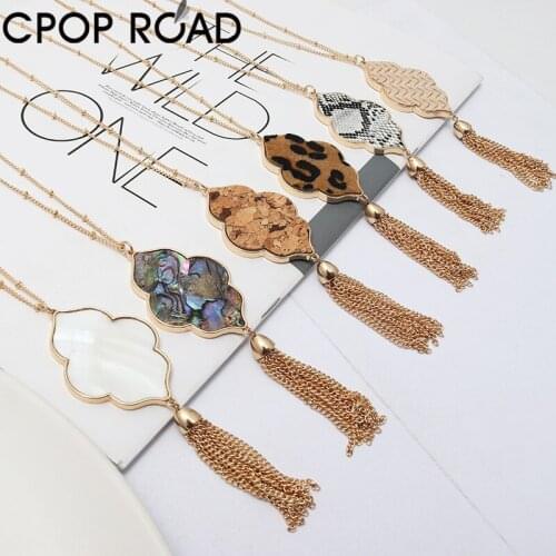 Cpop Bohemian Metal Tassel Neckalce for Women Snakeskin Leopard Shell Pendant Necklace Elegant Fashion Jewelry Accessories Gift