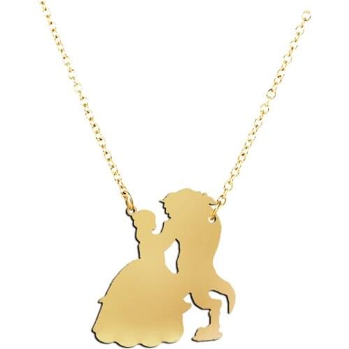 Fashion Movie Jewelry Beauty and the Beast Necklace for Women Prince Princess Charm Pendant Necklaces Chain Gift N2116-1
