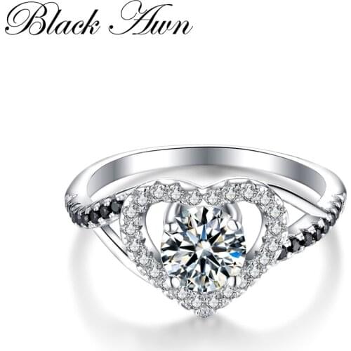[SODROV] Black&White Stone Rings for Women Genuine 100% Heart 925 Sterling Silver Jewelry C289