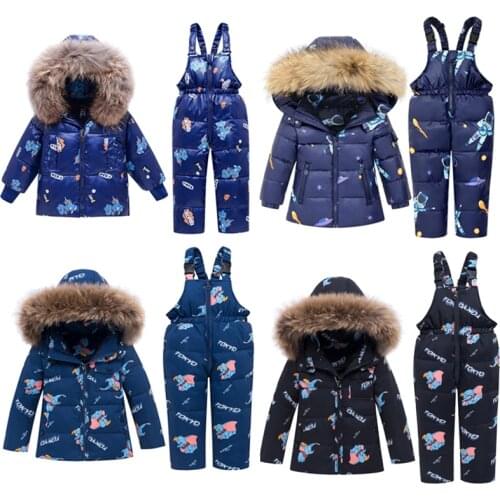 -20 Degrees Winter Clothing Set for Children Boy Girl Ski Suit Dinosaur Elephant Cartoon Baby Snowsuit Parkas Kids Clothes 1-4Y
