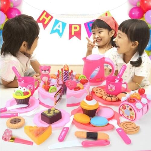 2017 Hot Sale Sweet Children Kitchen Toys 80Pcs/Set Plastic Cutting Birthday Cake Pretend Play Food Toys For Children