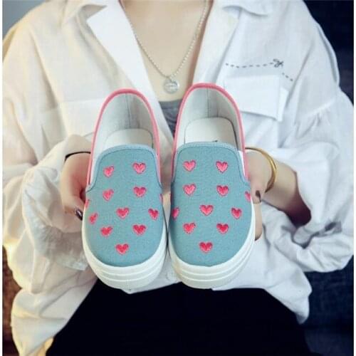 2019 Girls Canvas Shoes Womens Casual Shoes Thick-soled Students Lazy Flat Loafers Shallow Slip-on Sneakers