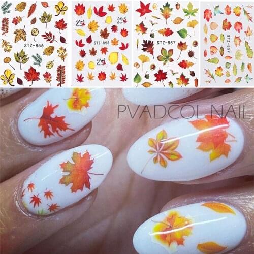 4pcs/lot Fall Leaves Nails Stickers Decals Autumn Gold Yellow Maple Leaf Water Decal Nail Art Sticker Self Adhesive Tips Tool
