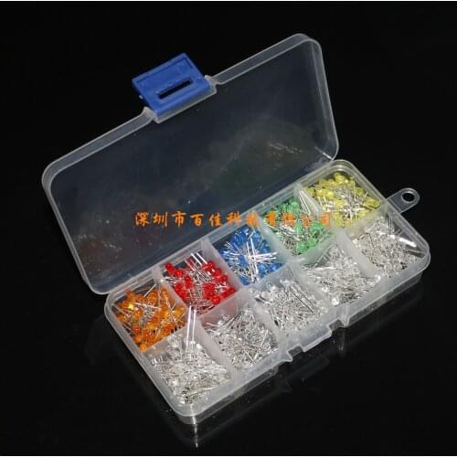 500Pcs 3mm red, green, yellow, orange and blue lights, high-brightness in-line LED round head light-emitting diodes, transistors