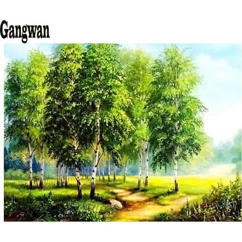 DIY Diamond Embroidery "Birch Trees" pattern Full Square round Diamond Painting Landscape Nature Forest view Mosaic Stitch Cross