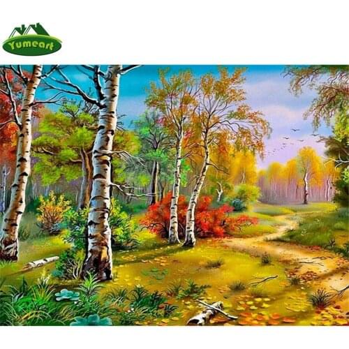 Yumeart Diamond Painting Tree Scenic Full Square Diamond Mosaic Stitch Embroidery Sale Rhinestone Picture Decorations For Home