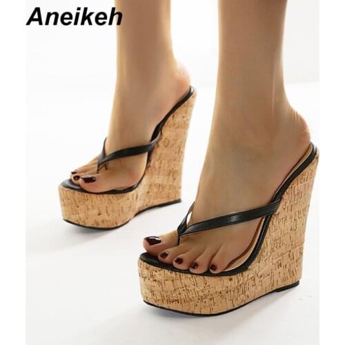 Aneikeh 2020 NEW Summer Fashion PU Womens Slippers Sexy Platform Wedges Rome Party Ladies Femmes Shoes Sandalias Mules Classics