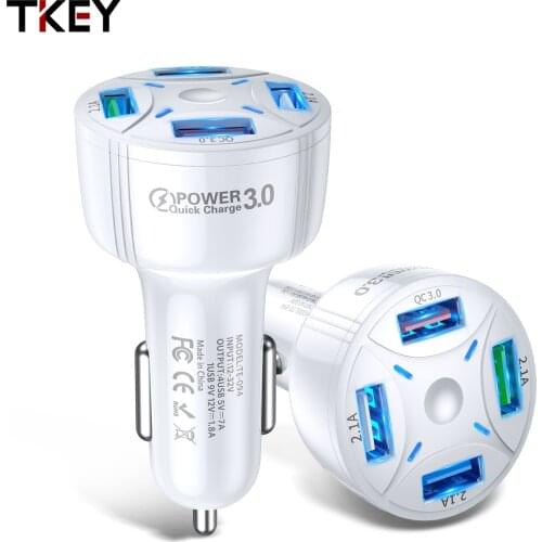 4USB Ports Car Charger QC3.0+2.1A Quick Charging USB Charger Power Adapter in Car for iPhone12 11 XS Samsung Note10 Vivo S9 S7