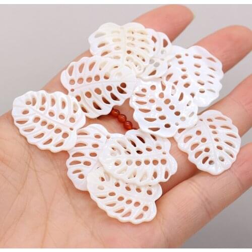 Natural White Shell Hollow Leaf Shape Pendant Beads Cute Simple DIY Necklace Earrings Hair Bun Jewelry Accessories 23x26mm