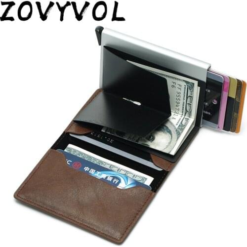 ZOVYVOL Slim Mini Wallet Metal Aluminum Business ID Card Case Anti Rfid Protection Men Women Credit Card Holder Leather Vintage