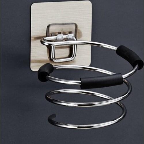 Hair Dryer Holder Storage Organizer Rack Holder Hanger Wall Free No Drilling Stainless Steel Spiral Stand For Bathroom