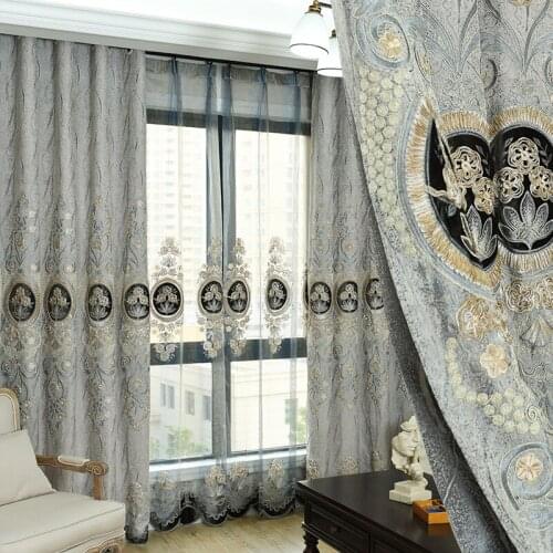 European Luxury Gray Jacquard Blackout Decorative Curtains For Bedroom Window Curtains Living Room Luxury Drapes Custom