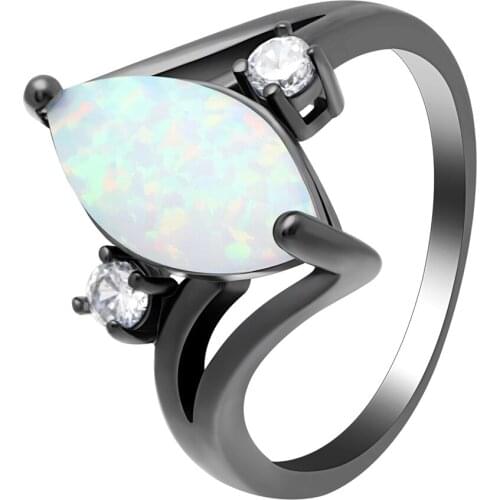 Hainon BIg White Oval Fire Opal Stone Black Gold Color Filled Rings Jewelry For Women Party Engagement Gifts