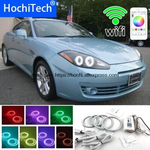 HochiTech Excellent RGB Multi-Color halo rings kit car styling for angel eyes wifi remote control for Hyundai Tiburon 2007 2008