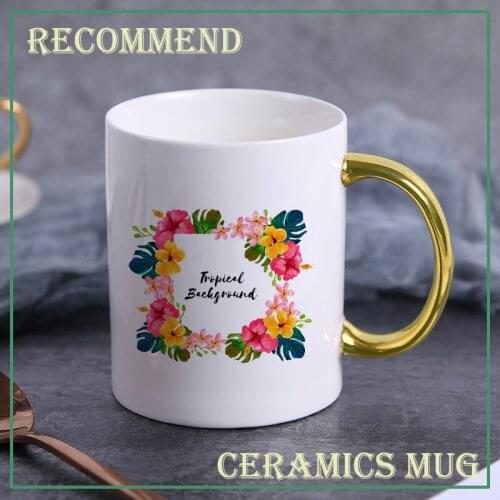 Ceramic Coffee кружки Cup Tropical flower frame Creative Ceramic Water Cup Nordic Luxurious Tea Cup Porcelain Drinkware KTZW-058