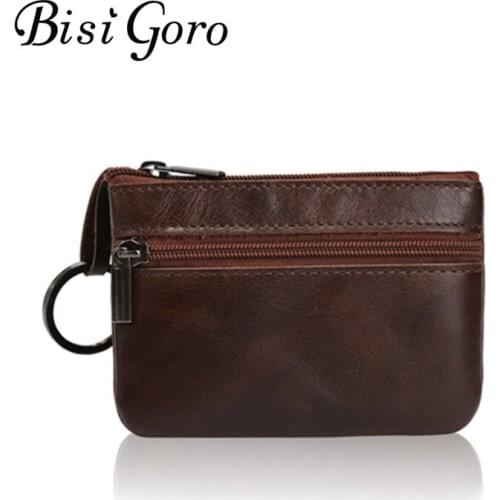 Bisi Goro 2019 Unisex Genuine Leather Coin Wallet Vintage Purse Clutch Wallet Simple Bag ID Credit Card Holder Mini Money