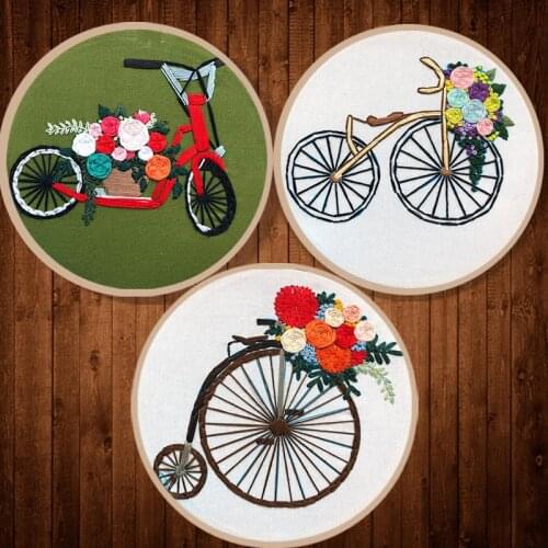 Creative Gifts Needlework Cross Stitch Kit 3d Cartoon Bicycle Flowers Pattern Embroidery Fabric Threads Material Bag Home Decor