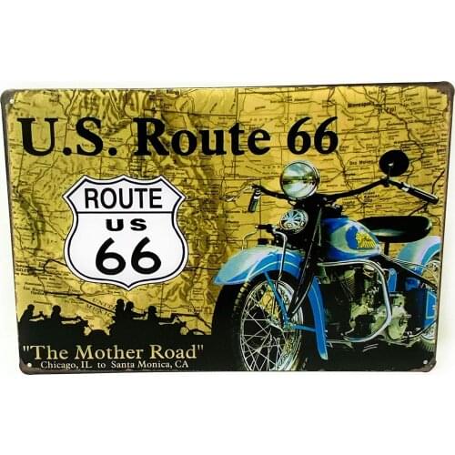 Rustic Look Metal tin Sign Home Wall Decor Retro Vintage Design Bike Ride Motorcycle Route 66