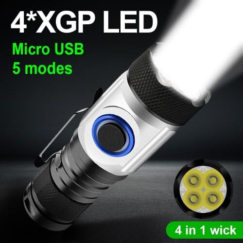Mini tactical Torch Light 4*XPG LED High lumens Powerful led flashlight USB Rechargeable Hand Lamp 18650 18350 Waterproof Light
