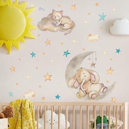 Cartoon Animal Wall Sticker for Kids Rooms Baby Bedroom Vinyl Decorative Wall Decals Bear Elephant Stickers Nursery Home Decor