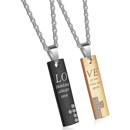 Mens Womens Couples Stainless Steel Pendant Love Crystal Necklace Jewelry Unique Personalized Gifts