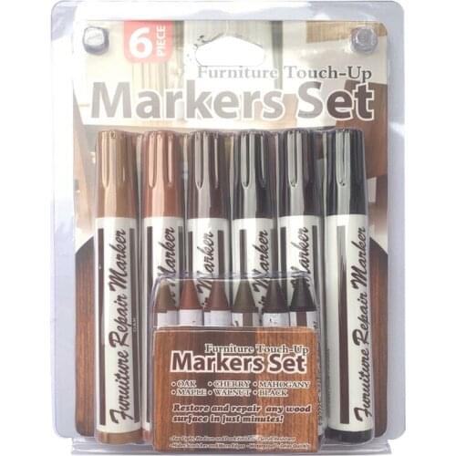12Pc Scratch Restore Kit with 6 Felt Tip Wood Markers 6 Wax Sticks Ideal for Stains Scratches on Various Furniture Floor