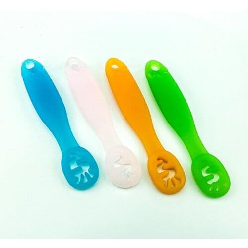 2PCS Lovely Baby Learning Spoons Set Infant Toddler Anti-slip Feeding Training Utensils Tableware Silicone Teether