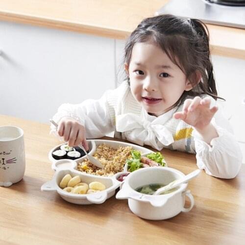 Baby Childrens Kindergarten Cartoon Cute Compartment Tableware + Spoon + Fork 3 Piece Set