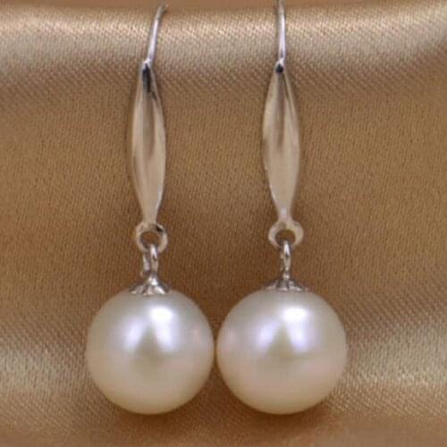 REAL CHARMING 10-11 MM AAA AKOYA NATURAL PEARL EARRING 14K/20 WHITE GOLD HOOK