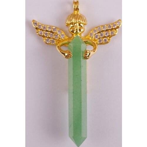 Natural Green Aventurine Stone Bead GEM Pendant Lucky Angel Jewelry For Gift S3007