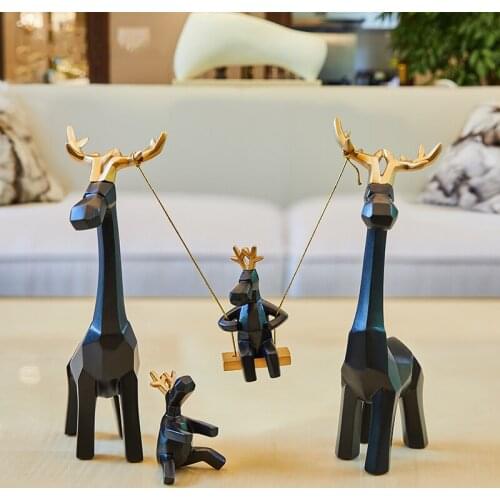 Nordic Style Modern Resin Pure Hand Origami A Family Of Four Swing Deer Decoration Living Room Decoration