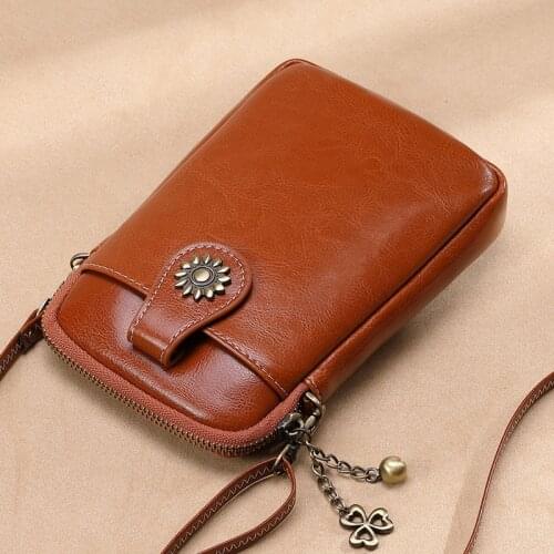 2021 New Korean Mobile Phone Bag Women Diagonal Shoulder Cross Cross Bag Leather Zero Purse Vertical Mini Bag